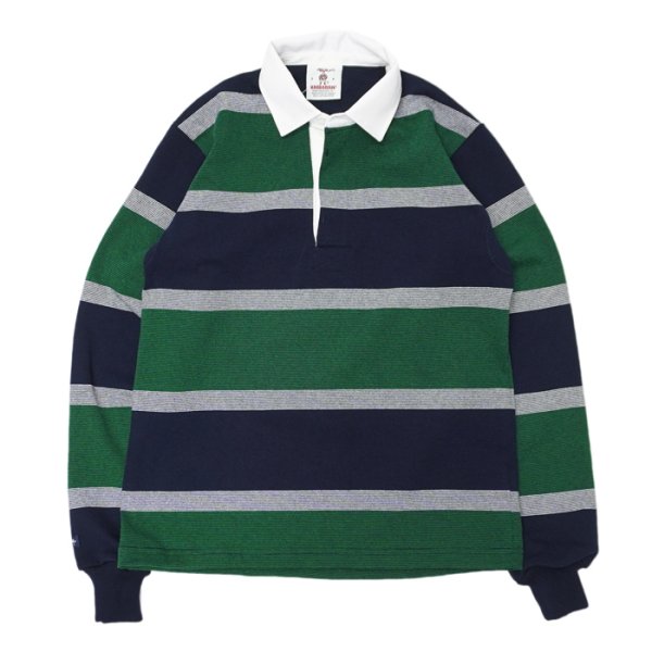 画像1: BARBARIAN（バーバリアン）Heavy Weight Rugby Collar Shirt（ヘビーウェイト ラグビーカラーシャツ）”3 COLOR STRIPES" / Navy×White×Pine（ネイビー×ホワイト×パイン） (1)