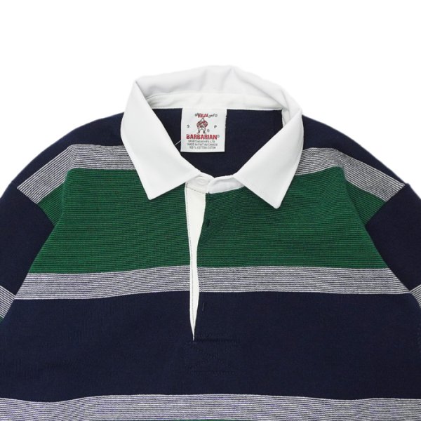 画像3: BARBARIAN(バーバリアン)Heavy Weight Rugby Collar Shirt(ヘビーウェイト ラグビーカラーシャツ)”3 COLOR STRIPES" / Navy×White×Pine(ネイビー×ホワイト×パイン) (3)