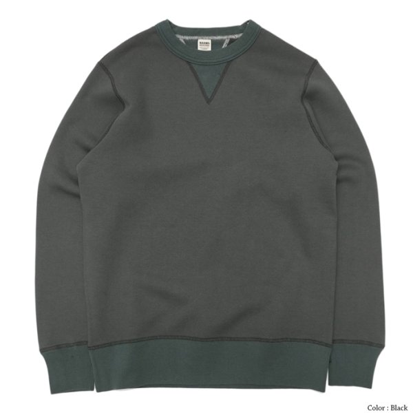 画像1: ＜30%OFF＞BARNS OUTFITTERS (バーンズアウトフィッターズ) STANDARD COZUN GUSSET CREW NECK SWEAT (はめ込み両Vガゼットクルーネックスウェット）/ Black（ブラック） (1)