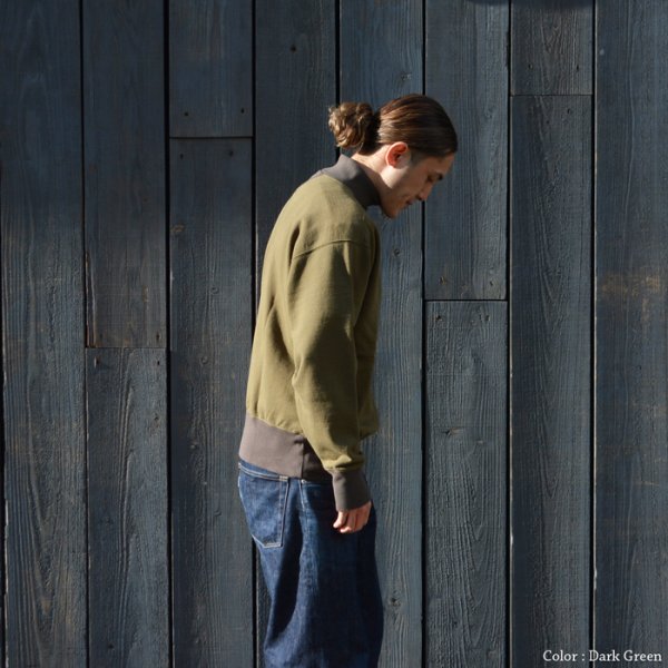 画像8: Nigel Cabourn(ナイジェルケーボン)HIGH NECK SHIRT(ハイネックシャツ)"TWO TONE" / Dark Green(ダークグリーン) (8)