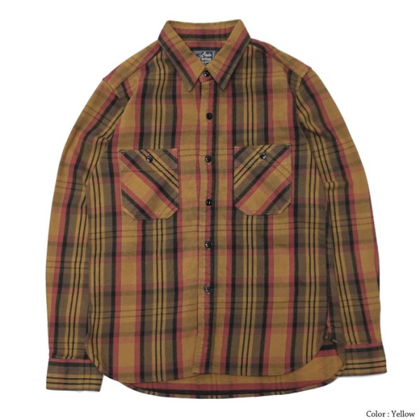画像2: STUDIO D'ARTISAN(ステュディオ・ダ・ルチザン)Heavy Wight  Flannel Shirt (ヘビーウェイトフランネルシャツ)/Yellow(イエロー)・Green(グリーン) (2)