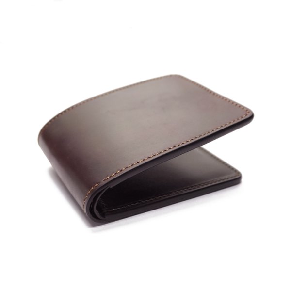 画像2: WILD SWANS(ワイルドスワンズ)WINGS(ウイングス)2つ折りウォレットコインケース無し/#8ダークバーガンディ"シェルコードバン"×Choco(チョコ)"サドルプルアップ" (2)