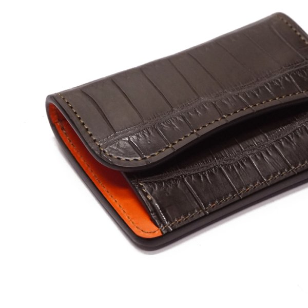 画像3: WILD SWANS(ワイルドスワンズ)TONGUE(タング)マルチコインケース/チョコ"クロコダイル"×オレンジ"ブッテーロ" (3)