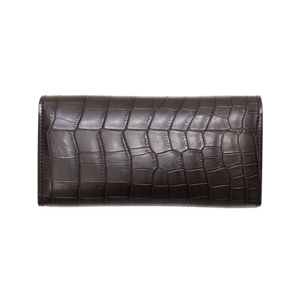 画像2: WILD SWANS（ワイルドスワンズ）WAVE（ウェイブ）ロングウォレット/チョコ"クロコダイル"×ダークブラウン"イングリッシュブライドル" (2)