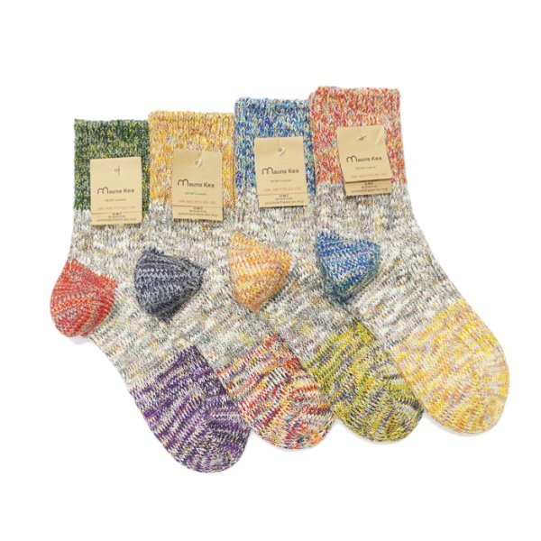 画像1: Mauna Kea（マウナケア）ツイスター杢切替えソックス"レディース"/Green（グリーン）・Yellow（イエロー）・Blue（ブルー）・Red（レッド）※3足までメール便発送可※ (1)