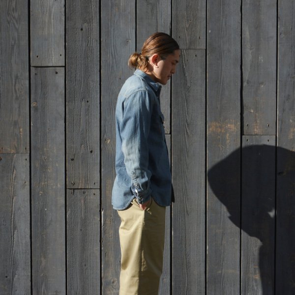 画像8: F.O.B FACTORY(エフオービーファクトリー)DENIM WESTERN SHIRT(デニムウエスタンシャツ)”8oz Wash Denim" / Blue(ブルー) (8)