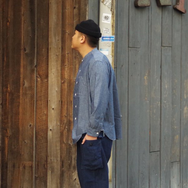 画像8: 【PointUp10%11/10迄】Post O'Alls(ポストオーバーオールズ)Band Collar Shirt(バンドカラーシャツ)"Classic Chambray" / Indigo(インディゴ) (8)