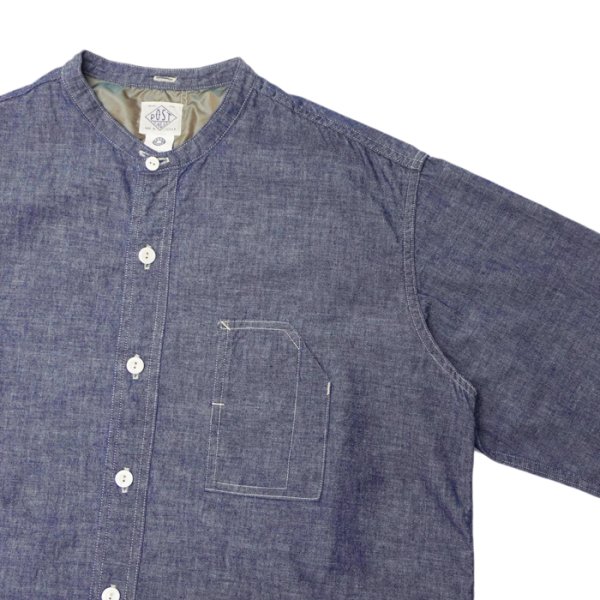 画像4: 【PointUp10%11/10迄】Post O'Alls(ポストオーバーオールズ)Band Collar Shirt(バンドカラーシャツ)"Classic Chambray" / Indigo(インディゴ) (4)