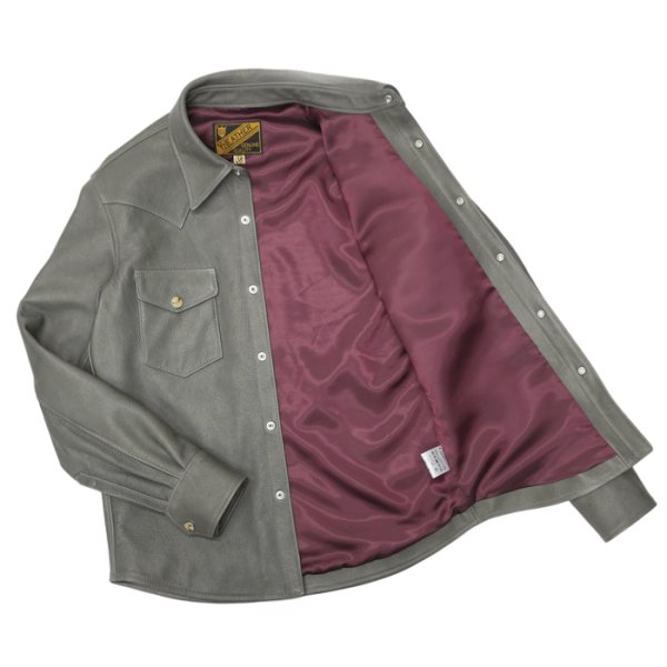 画像2: 【PointUp10%11/10迄】Y'2 LEATHER(ワイツーレザー)STEER OIL Western Shirt(ステアオイル ウエスタンシャツ)"Spring Edition" / Grey(グレー) (2)