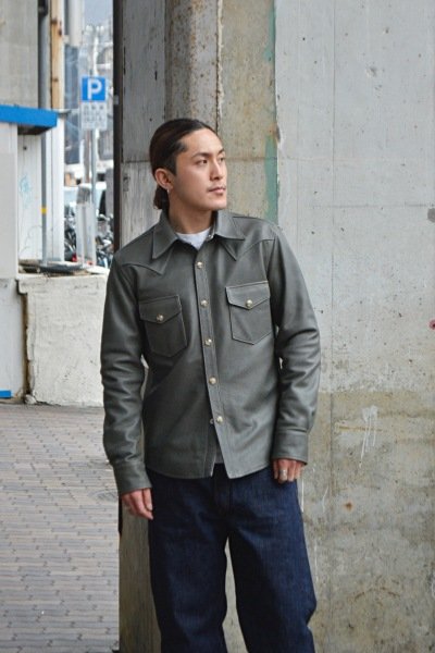 画像8: 【PointUp10%11/10迄】Y'2 LEATHER(ワイツーレザー)STEER OIL Western Shirt(ステアオイル ウエスタンシャツ)"Spring Edition" / Grey(グレー) (8)