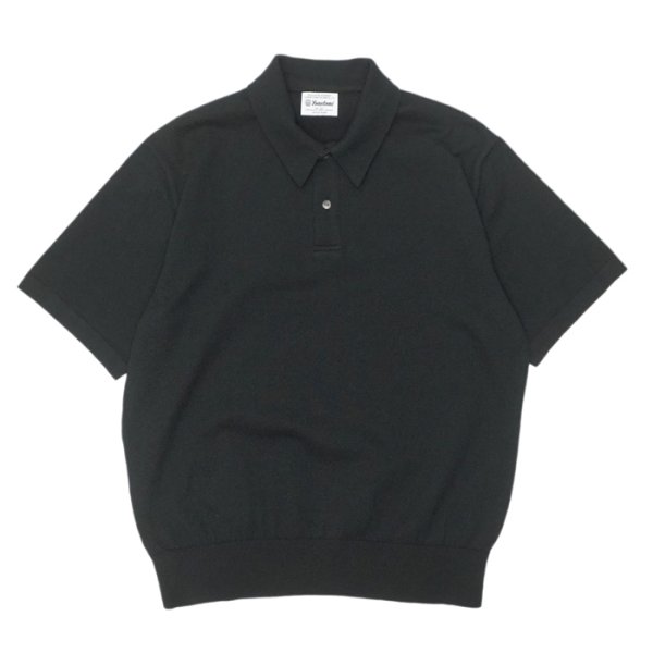 画像1: Yonetomi NEW BASIC（ヨネトミニューベーシック）LIGHT WAVE COTTON KNIT POLO（ライトウェーブコットンニットポロシャツ）/ Black（ブラック） (1)