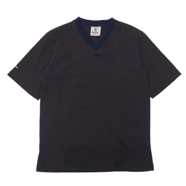 画像1: BARBARIAN（バーバリアン）Light Weight V-Neck Shirt S/S（ライトウェイト VネックシャツS/S） ”Tiger Stripes" / Brown×Navy（ブラウン×ネイビー） (1)