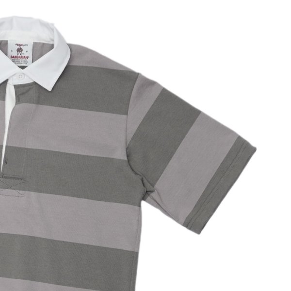 画像4: BARBARIAN(バーバリアン)Light Weight Rugby Collar Shirt S/S(ライトウェイト ラグビーカラーシャツS/S) ”3 Stripes" / Grey×Graphite(グレー×グラファイト) (4)
