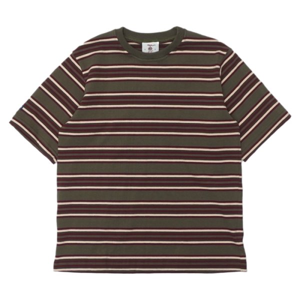 画像1: BARBARIAN（バーバリアン）Light Weight Crew Neck Shirt S/S（ライトウェイトクルーネックシャツS/S） ”Bcrs Stripes Repeat" / Moss×Harvard×V,Gold×Brown（グレー×グラファイト） (1)