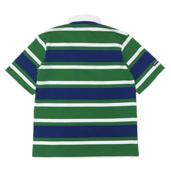 画像2: BARBARIAN(バーバリアン)Light Weight Rugby Collar Shirt S/S(ライトウェイト ラグビーカラーシャツS/S) ”Bold Soho Stripes" / Pine×White×Dark Ocean(ペイン×ホワイト×ダークオーシャン)  (2)