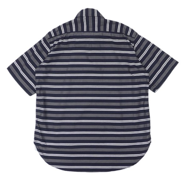 画像2: 【PointUp10%11/10迄】Post O'Alls(ポストオーバーオールズ)No,1 Shirt S/S(No,1シャツ S/S)"Holizontal Stripe" / Navy(ネイビー) (2)
