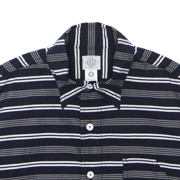 画像3: 【PointUp10%11/10迄】Post O'Alls(ポストオーバーオールズ)No,1 Shirt S/S(No,1シャツ S/S)"Holizontal Stripe" / Navy(ネイビー) (3)