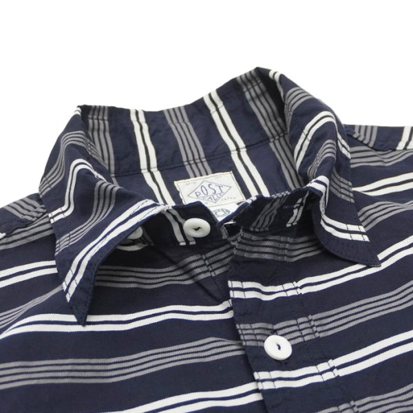 画像4: 【PointUp10%11/10迄】Post O'Alls(ポストオーバーオールズ)No,1 Shirt S/S(No,1シャツ S/S)"Holizontal Stripe" / Navy(ネイビー) (4)