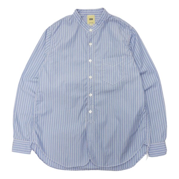画像1: F.O.B FACTORY（エフオービーファクトリー）BAND COLLAR SHIRT（バンドカラーシャツ）"STRIPE" / Blue（ブルー） (1)