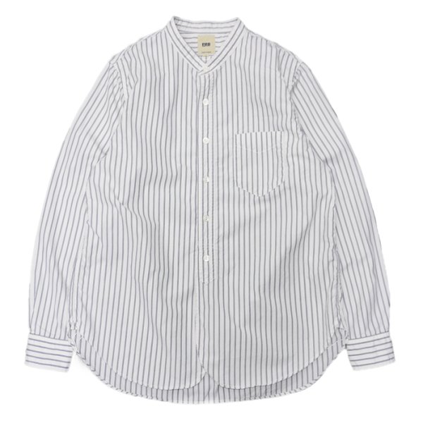 画像1: F.O.B FACTORY（エフオービーファクトリー）BAND COLLAR SHIRT（バンドカラーシャツ）"STRIPE" / White（ホワイト） (1)