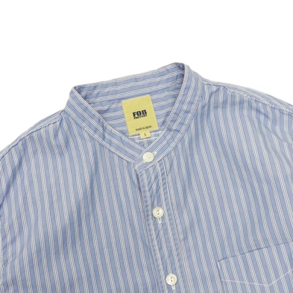 画像3: F.O.B FACTORY（エフオービーファクトリー）BAND COLLAR SHIRT（バンドカラーシャツ）"STRIPE" / Blue（ブルー） (3)