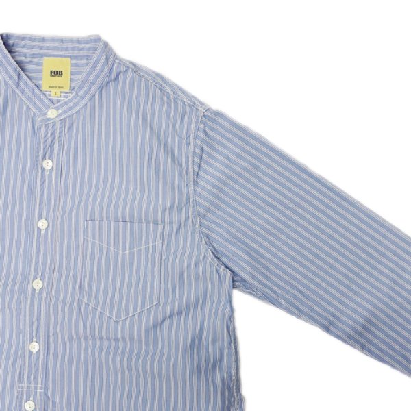 画像4: F.O.B FACTORY（エフオービーファクトリー）BAND COLLAR SHIRT（バンドカラーシャツ）"STRIPE" / Blue（ブルー） (4)