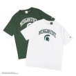 画像1: Champion（チャンピオン）T1011 US Print T-Shirt（ティーテンイレブンUSプリントTシャツ）"MICHIGAN STATE"/ White（ホワイト）・Moss Green（モスグリーン） (1)
