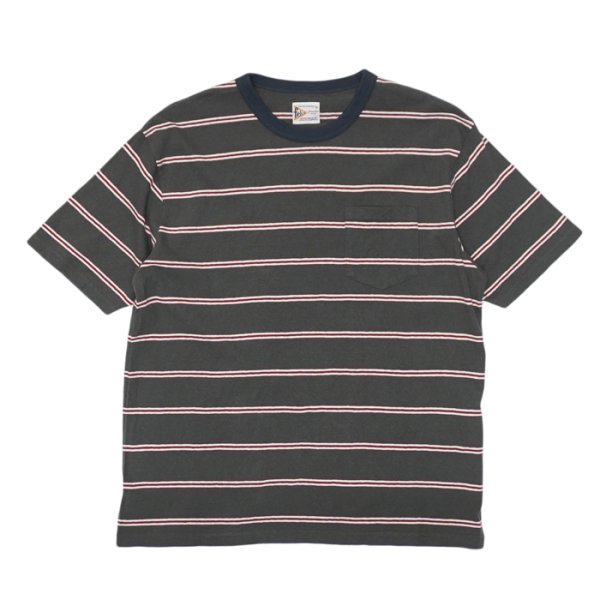 画像1: felco（フェルコ） S/S Crew Pocket Tee（S/SクルーポケットTシャツ）”CRESER STRIPE" / Deep Black-White×Burgundy Stripe（ダークブラック-ホワイト×バーガンディストライプ） (1)