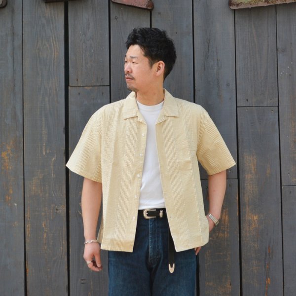 画像7: 『OUTLET』SERO(セロ)Short Sleeve Open Collar Shirt(ショートスリーブオープンカラーシャツ)"Seersucker" / Yellow(イエロー) (7)