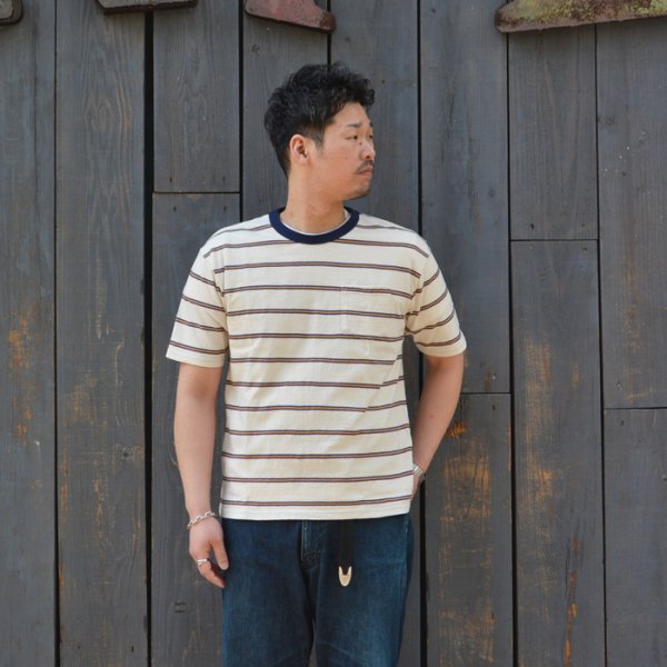 画像7: felco（フェルコ） S/S Crew Pocket Tee（S/SクルーポケットTシャツ）”OLD PAPER STRIPE" / Green Beige×Olive Stripe（グリーンベージュ×オリーブストライプ） (7)