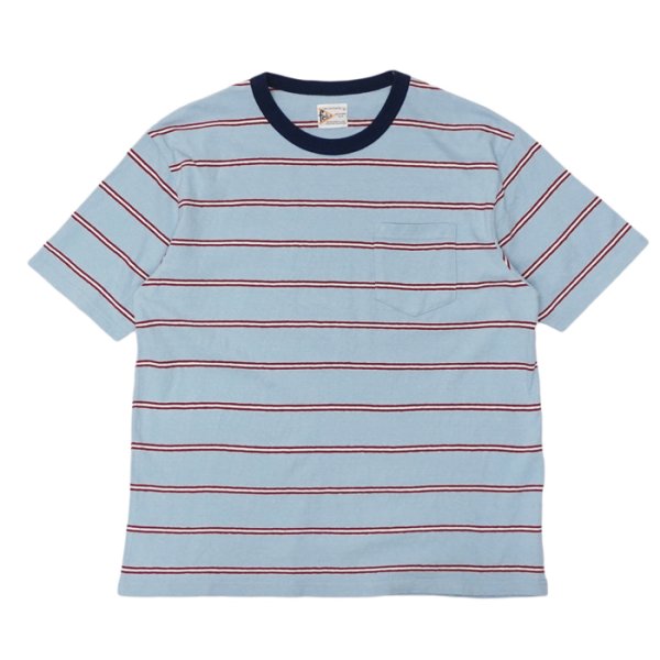画像1: felco（フェルコ） S/S Crew Pocket Tee（S/SクルーポケットTシャツ）”CRESER STRIPE" / L,Blue-White×Burgundy Stripe（ライトブルー-ホワイト×バーガンディストライプ） (1)