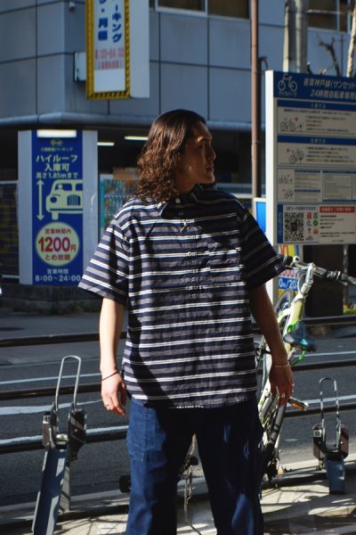 画像8: 【PointUp10%11/10迄】Post O'Alls(ポストオーバーオールズ)No,1 Shirt S/S(No,1シャツ S/S)"Holizontal Stripe" / Navy(ネイビー) (8)