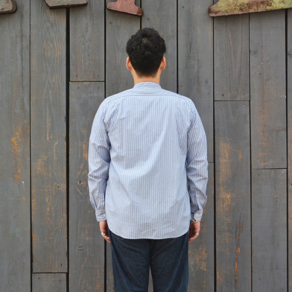 画像9: F.O.B FACTORY（エフオービーファクトリー）BAND COLLAR SHIRT（バンドカラーシャツ）"STRIPE" / Blue（ブルー） (9)
