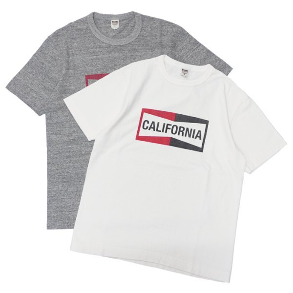 画像1: BARNS OUTFITTERS (バーンズアウトフィッターズ) "STANDARD" TSURI-AMI Crew Print T-Shirt (吊り編みクループリントTシャツ)"CALIFORNIA" / White（ホワイト）・Grey (グレー) (1)
