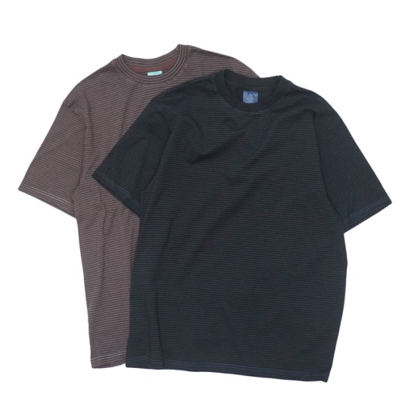 画像1: Yonetomi NEW BASIC（ヨネトミニューベーシック）GARMENT DYE BORDER T-SHIRT（ガーメントダイボーダーTシャツ）/ Brown Blue（ブラウンブルー）・Black Navy（ブラックネイビー） (1)