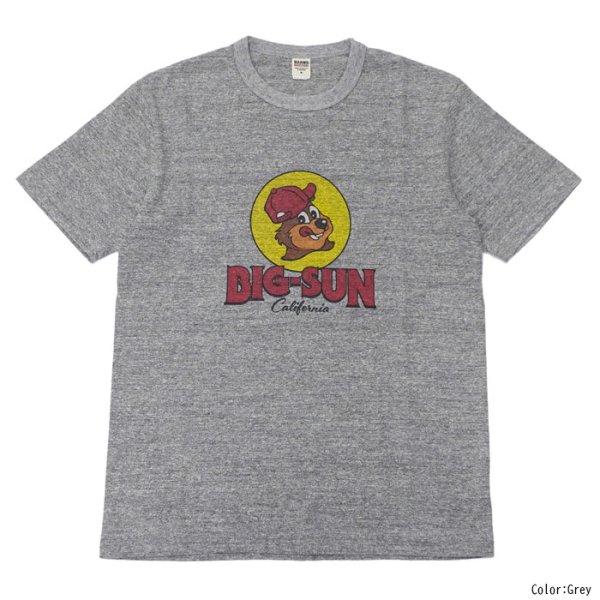 画像1: BARNS OUTFITTERS (バーンズアウトフィッターズ) "STANDARD" TSURI-AMI Crew Print T-Shirt (吊り編みクループリントTシャツ)"BIG-SUN" / Grey (グレー) (1)