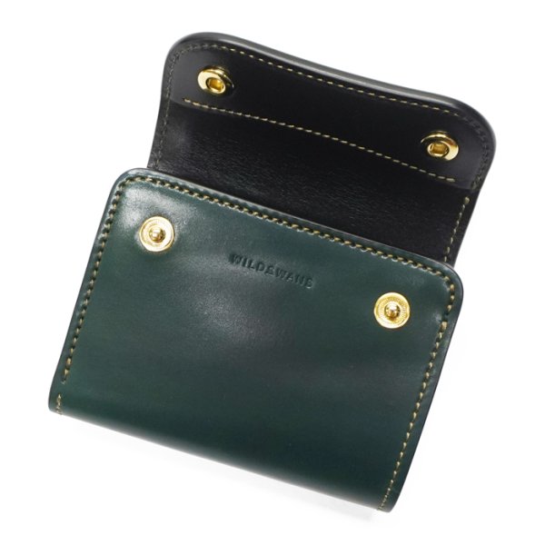 画像4: WILD SWANS(ワイルドスワンズ)ENO(イーノ)ミニ3つ折りウォレット/グリーン"シェルコードバン"×ブラック"サドルプルアップ" (4)