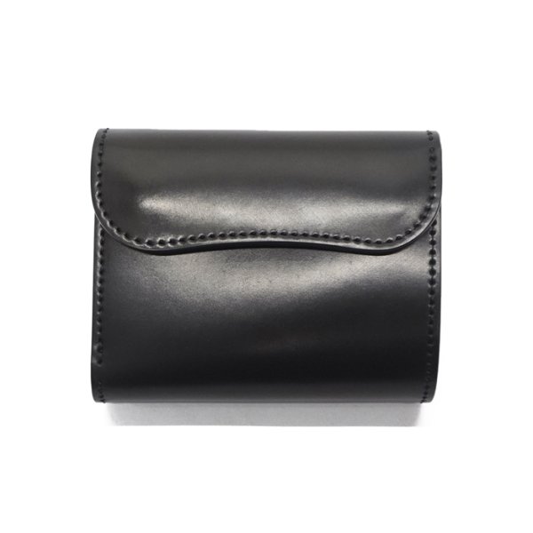 画像1: WILD SWANS（ワイルドスワンズ）ENO（イーノ）ミニ3つ折りウォレット/ブラック"シェルコードバン"×ブラック"型押しサドルプルアップ" (1)