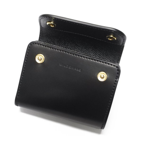 画像4: WILD SWANS（ワイルドスワンズ）ENO（イーノ）ミニ3つ折りウォレット/ブラック"シェルコードバン"×ブラック"型押しサドルプルアップ" (4)