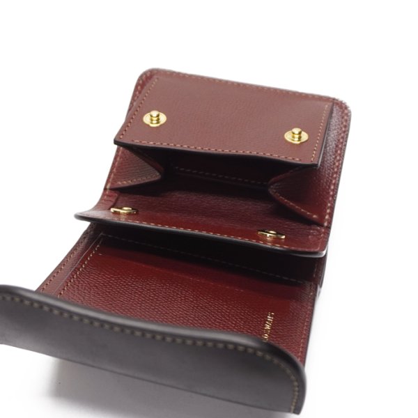 画像7: WILD SWANS（ワイルドスワンズ）ENO（イーノ）ミニ3つ折りウォレット/ブラック"シェルコードバン"×バーガンディ"型押しサドルプルアップ" (7)