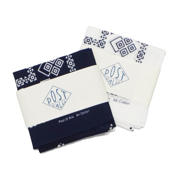 画像1: Post O'Alls（ポストオーバーオールズ）Dia POST Bandana Hankie（ダイアポスト バンダナハンキー）"Cotton Sheeting" / Navy（ネイビー）・White（ホワイト）※メール便発送可※ (1)