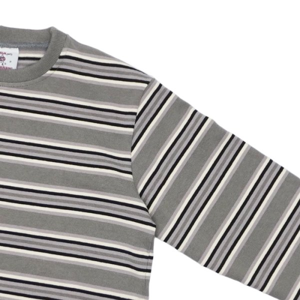 画像4: BARBARIAN（バーバリアン）Heavy Weight Crew Neck Shirt（ヘビーウェイト クルーネックシャツ） "Nine 4crs Stripes Repeat” / Graphite×Grey×Ivory×Black（グラファイト×グレー×アイボリー×ブラック） (4)