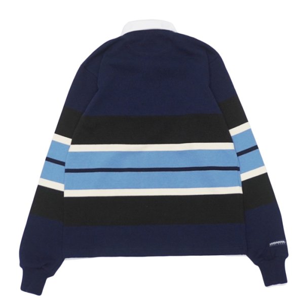 画像2: BARBARIAN（バーバリアン）Heavy Weight Rugby Collar Shirt（ヘビーウェイト ラグビーカラーシャツ）"BOLD MOUNTAINEER" / Navy×Black×Ivory×Columbia（ネイビー×ブラック×アイボリー×コロンビア） (2)