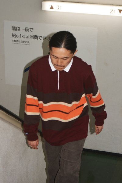 画像8: BARBARIAN（バーバリアン）Heavy Weight Rugby Collar Shirt（ヘビーウェイト ラグビーカラーシャツ）"BOLD MOUNTAINEER" / Harvard×Brown×Beige×Burnt Orange（ハーバード×ブラウン×ベージュ×B,オレンジ） (8)