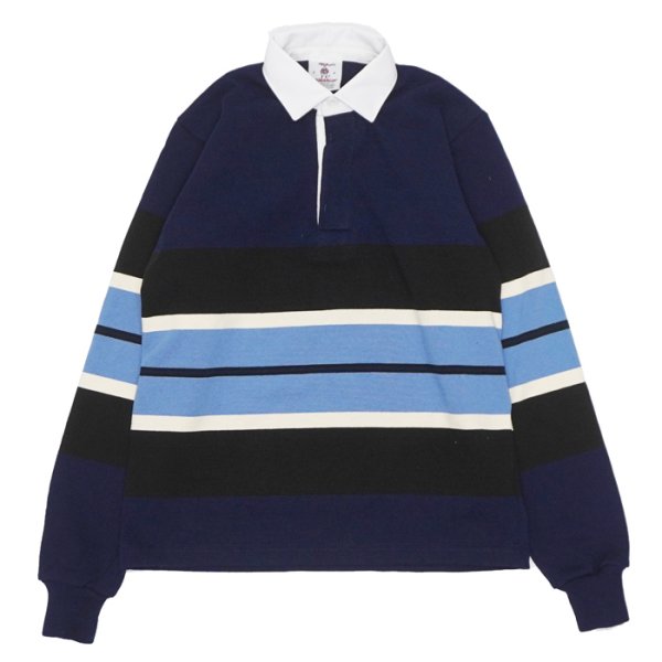 画像1: BARBARIAN（バーバリアン）Heavy Weight Rugby Collar Shirt（ヘビーウェイト ラグビーカラーシャツ）"BOLD MOUNTAINEER" / Navy×Black×Ivory×Columbia（ネイビー×ブラック×アイボリー×コロンビア） (1)