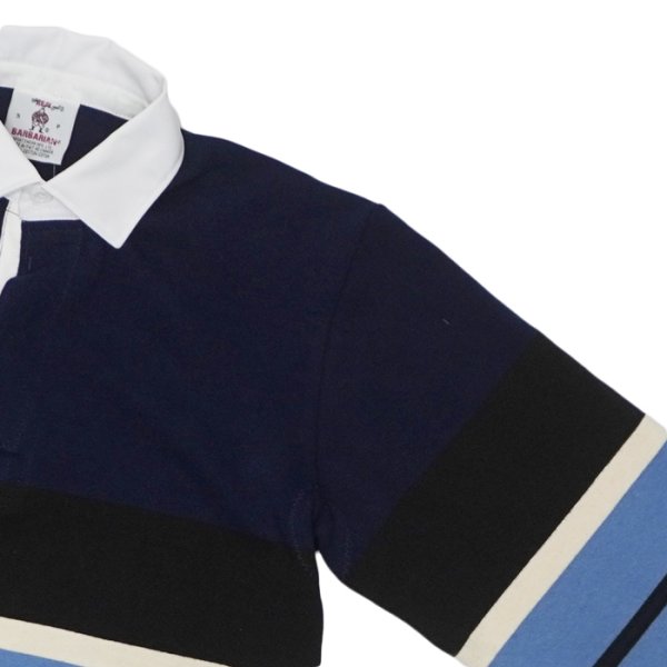 画像4: BARBARIAN（バーバリアン）Heavy Weight Rugby Collar Shirt（ヘビーウェイト ラグビーカラーシャツ）"BOLD MOUNTAINEER" / Navy×Black×Ivory×Columbia（ネイビー×ブラック×アイボリー×コロンビア） (4)