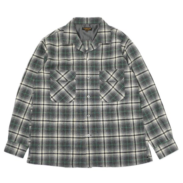 画像1: ＜30％OFF＞*A VONTADE（アボンタージ）Wool Plaid Open Color Shirt（ウールプレイドオープンカラーシャツ）/ Grey×Green（グレー×グリーン） (1)