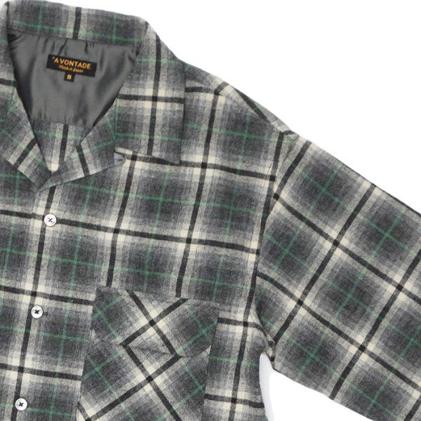 画像4: ＜30％OFF＞*A VONTADE（アボンタージ）Wool Plaid Open Color Shirt（ウールプレイドオープンカラーシャツ）/ Grey×Green（グレー×グリーン） (4)