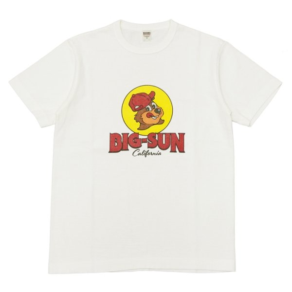 画像1: BARNS OUTFITTERS (バーンズアウトフィッターズ) "STANDARD" TSURI-AMI Crew Print T-Shirt (吊り編みクループリントTシャツ)"BIG-SUN" / White（ホワイト） (1)
