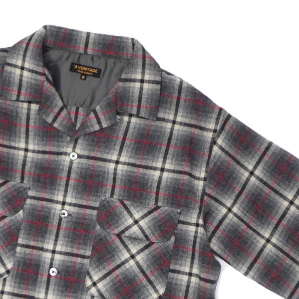 画像4: ＜30％OFF＞*A VONTADE（アボンタージ）Wool Plaid Open Color Shirt（ウールプレイドオープンカラーシャツ）/ Grey×Red（グレー×レッド）※Sサイズのみ (4)